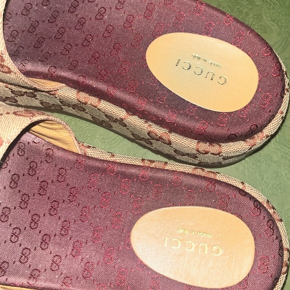 Gucci platform slide size 39 size 8 women’s use tan brown and burgundy - Picture 7 of 16